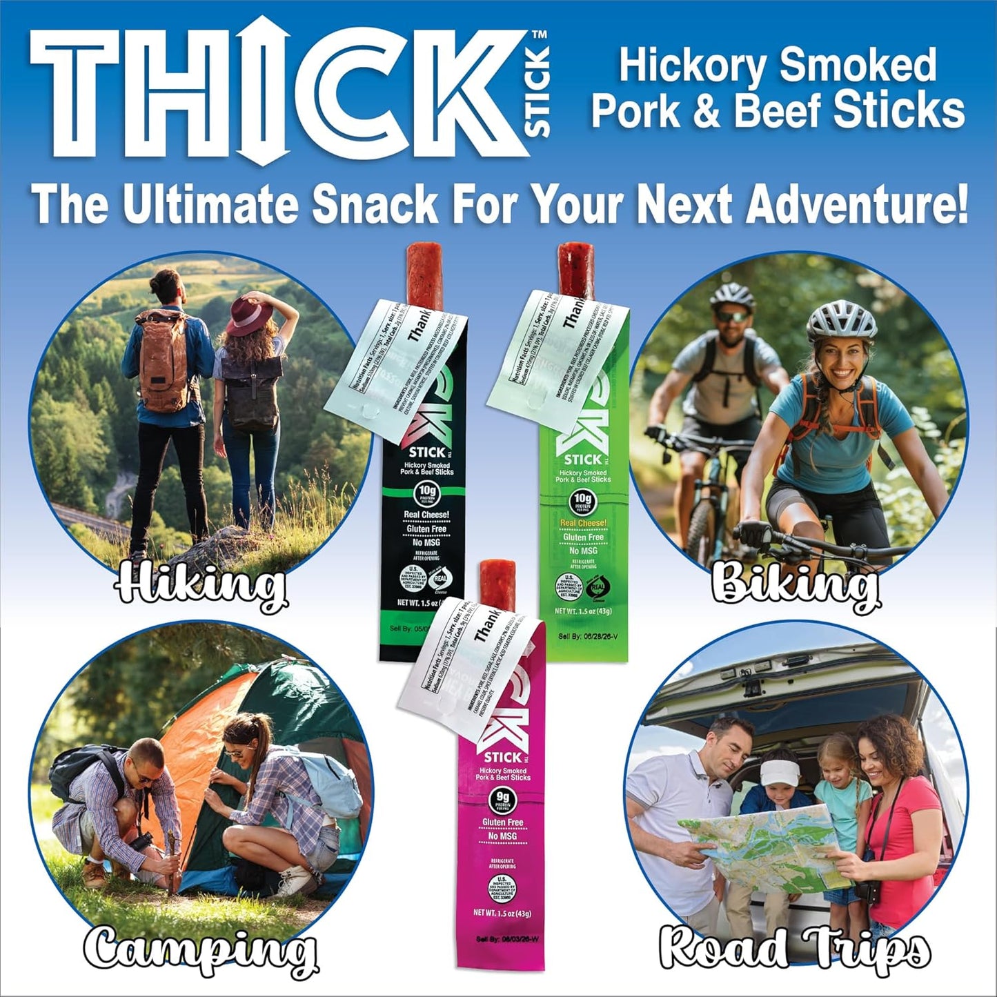 THICK STICK - STONERIDGE OLD-FASHIONED ASSORTED COMBO PACK - PEPPERONI & MOZZARELLA, JALAPENO & CHEDDAR, HONEY BBQ Sticks, Gluten Free, No MSG, THICK 1.5 oz Snack Meat Sticks, High Protein, Soy Free, 15 Count - 5 Of Each Flavor