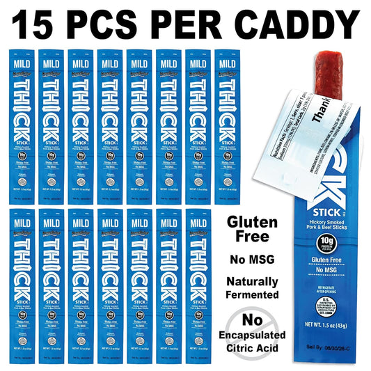 THICK STICK - STONERIDGE OLD-FASHIONED QUALITY MILD - Hickory Smoked Pork and Beef Snack Sticks, Gluten Free, No MSG, 15 Count, THICK 1.5 oz Sticks, High Protein, Soy Free, 15 Count