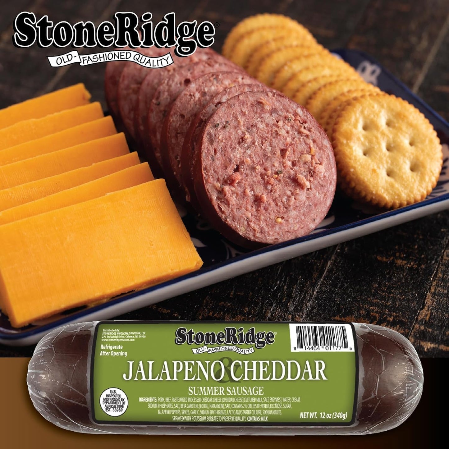 StoneRidge Old Fashioned Summer Sausage, MEGA MEAT GIFT BOX ASSORTED FLAVORS - Pit-Smoked, Jalapeno Cheddar & Garlic