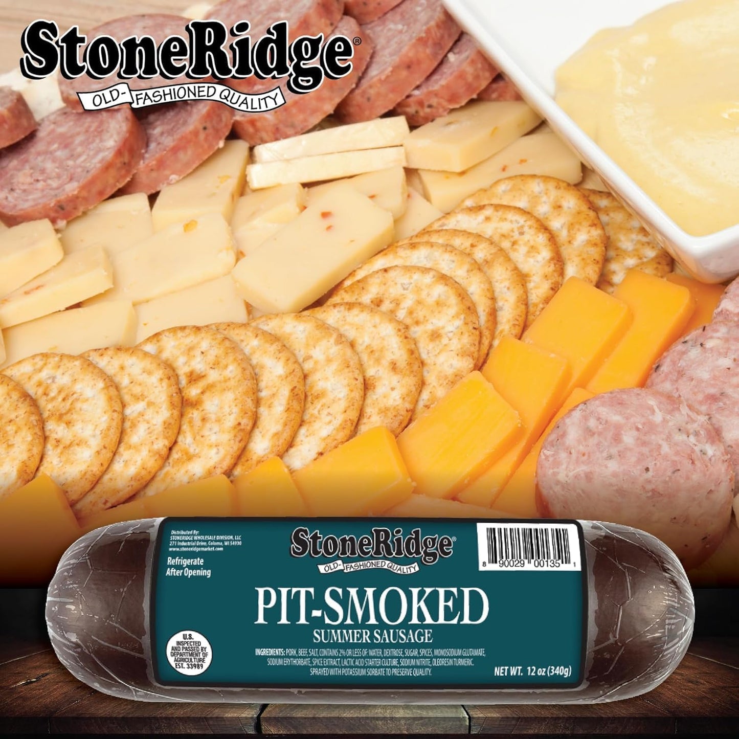 StoneRidge Old Fashioned Summer Sausage, PIT SMOKED, 12 oz, 4 Pack