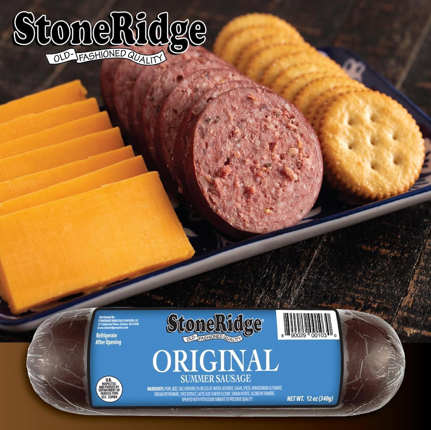 StoneRidge Old Fashioned Summer Sausage, ORIGINAL, 12 oz, 4 Pack