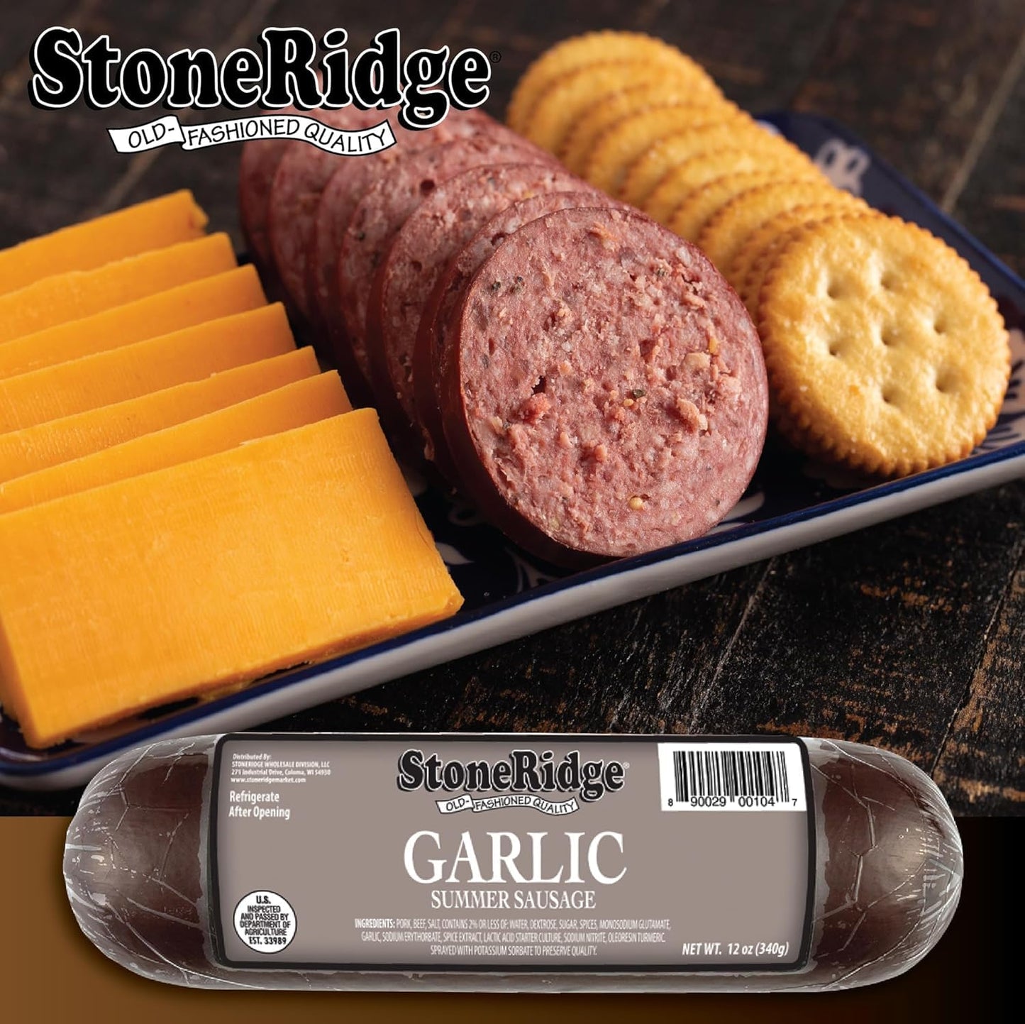 StoneRidge Old Fashioned Summer Sausage, GARLIC, 12 oz, 4 Pack