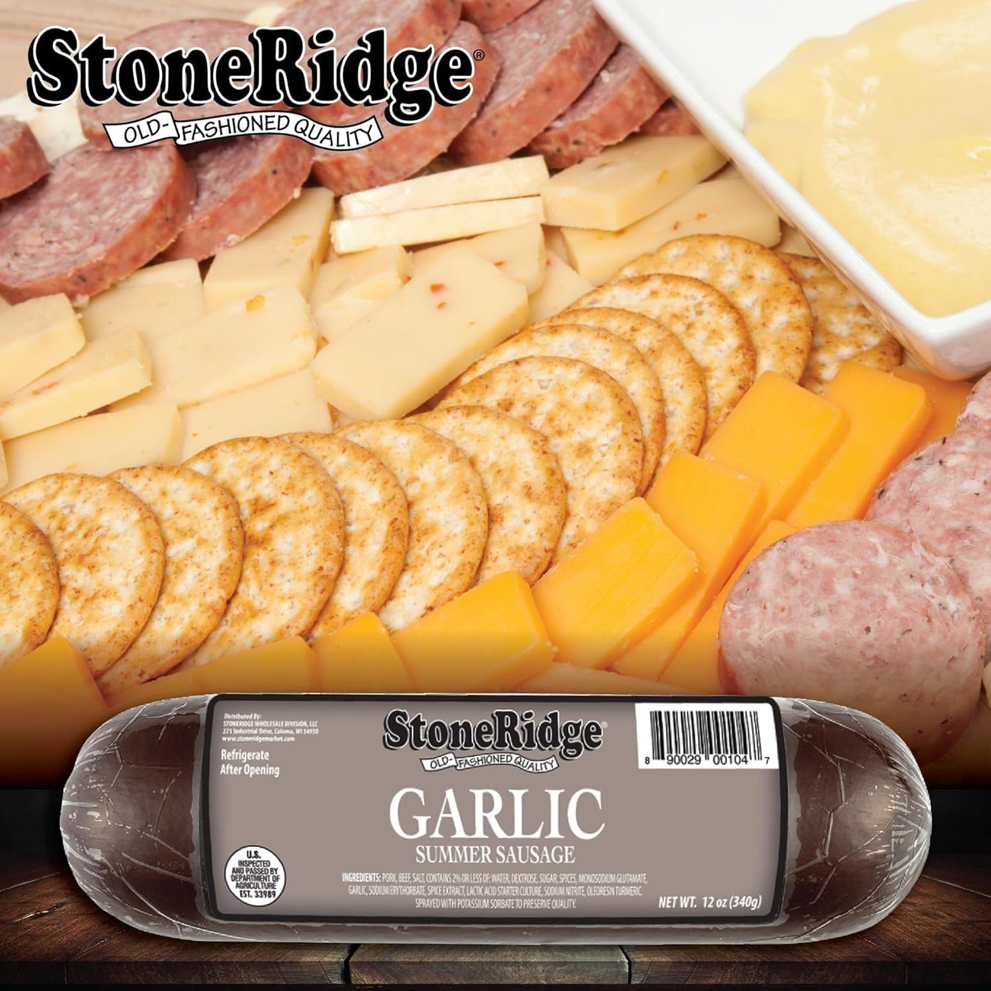 StoneRidge Old Fashioned Summer Sausage, GARLIC, 12 oz, 4 Pack