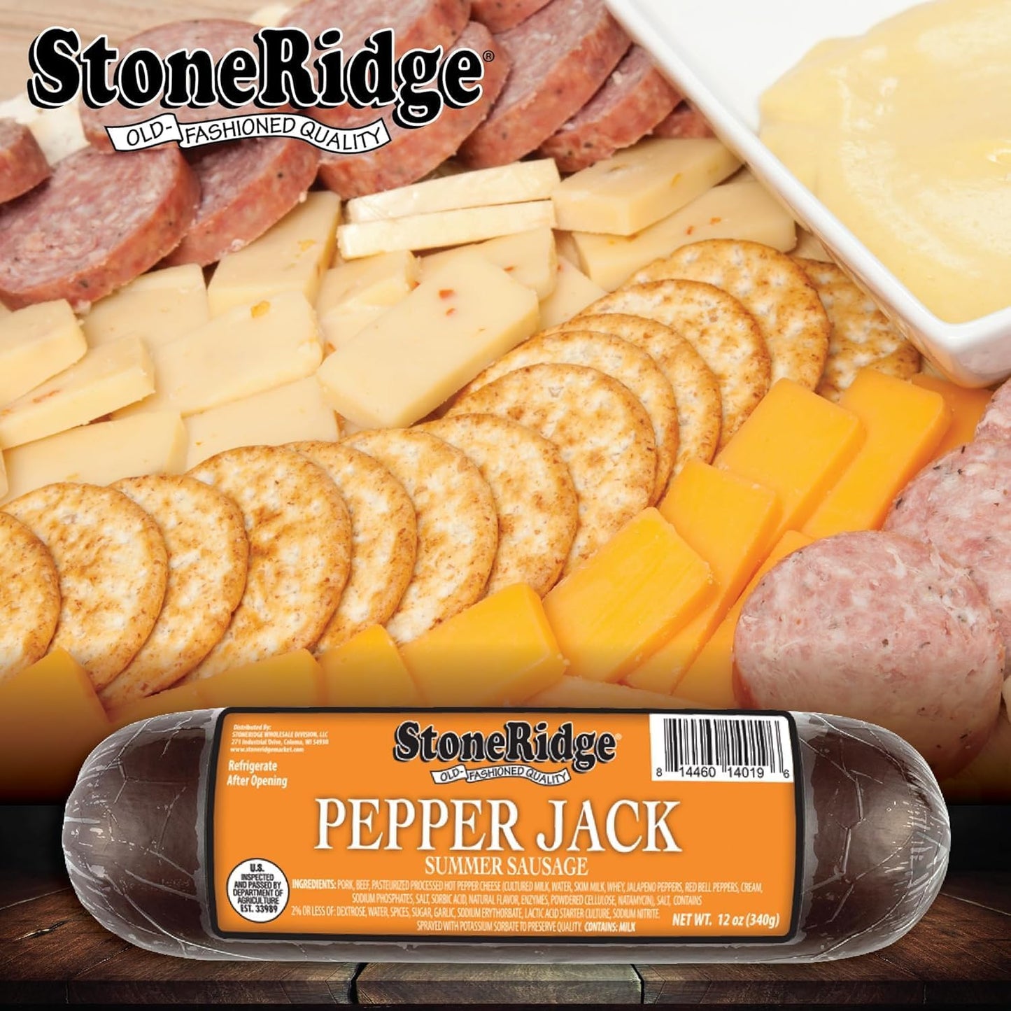 StoneRidge Old Fashioned Summer Sausage, PEPPER JACK, 12 oz, 4 Pack