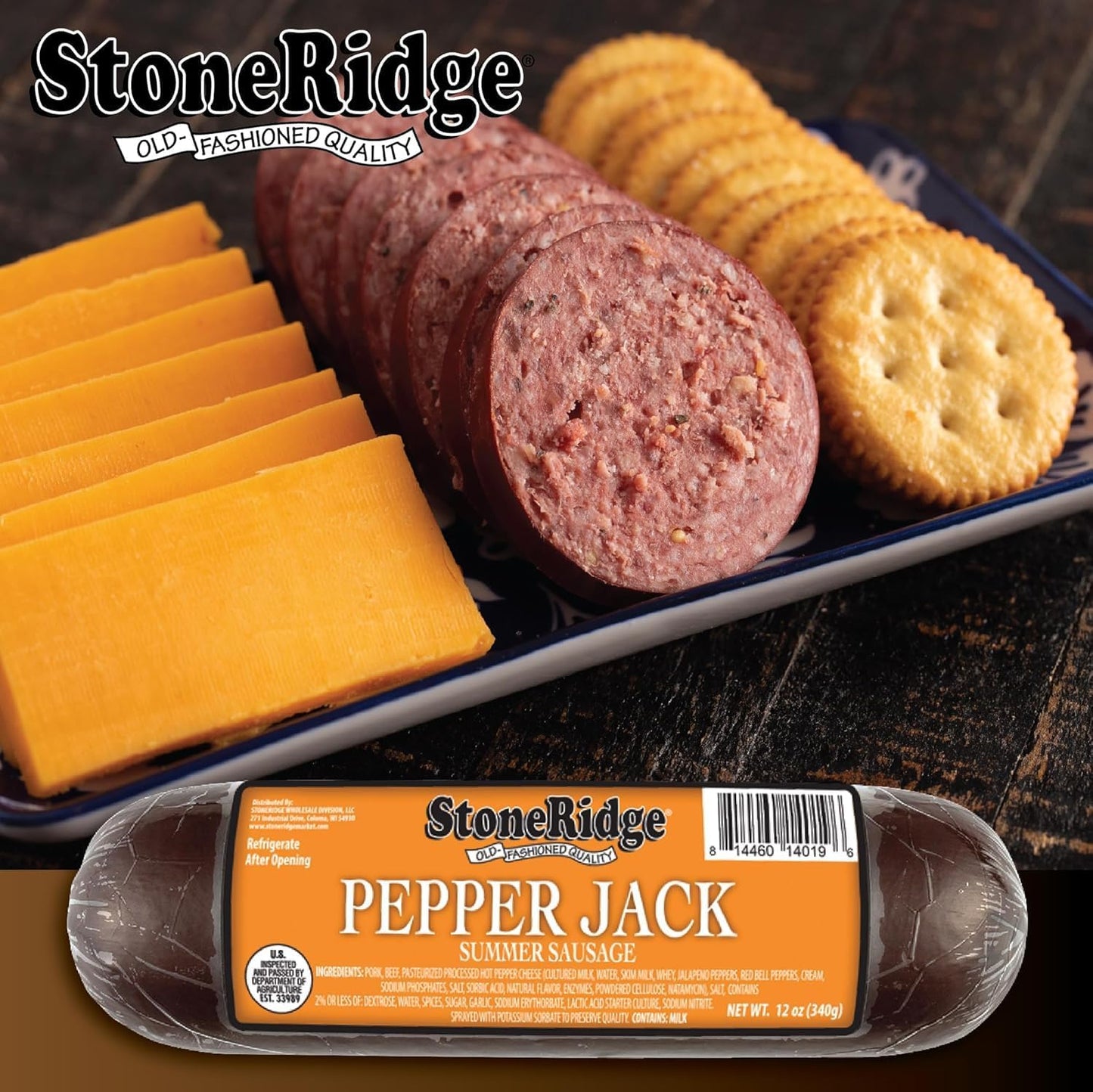StoneRidge Old Fashioned Summer Sausage, PEPPER JACK, 12 oz, 4 Pack
