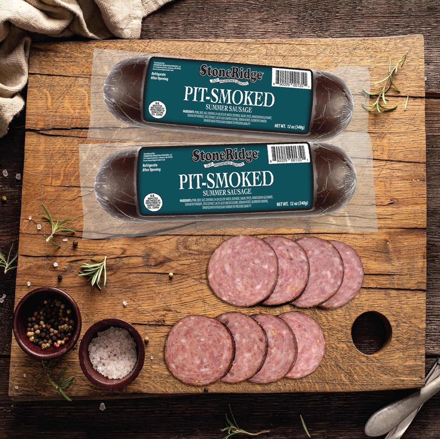 StoneRidge Old Fashioned Summer Sausage, PIT SMOKED, 12 oz, 4 Pack