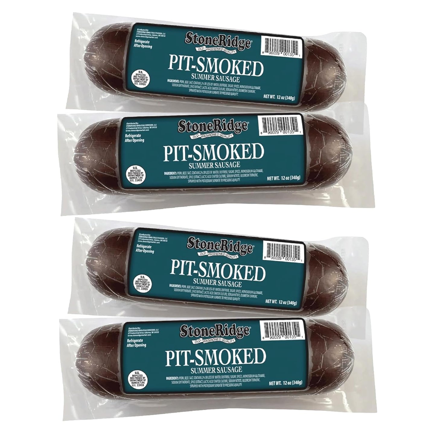 StoneRidge Old Fashioned Summer Sausage, PIT SMOKED, 12 oz, 4 Pack