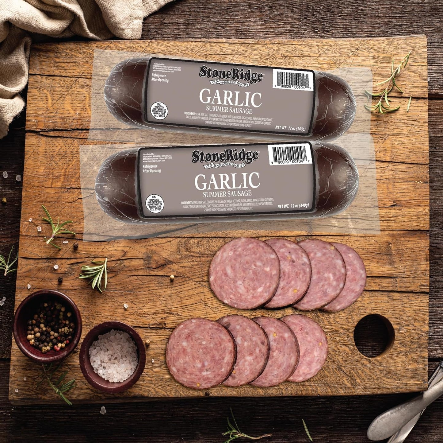StoneRidge Old Fashioned Summer Sausage, GARLIC, 12 oz, 4 Pack
