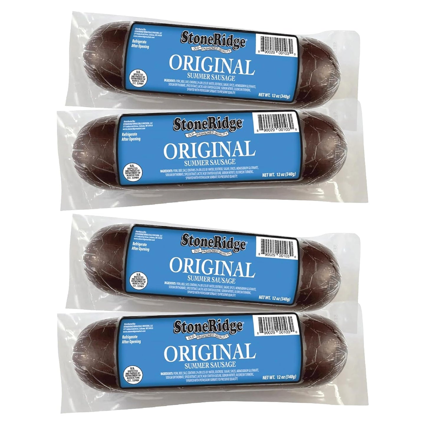 StoneRidge Old Fashioned Summer Sausage, ORIGINAL, 12 oz, 4 Pack
