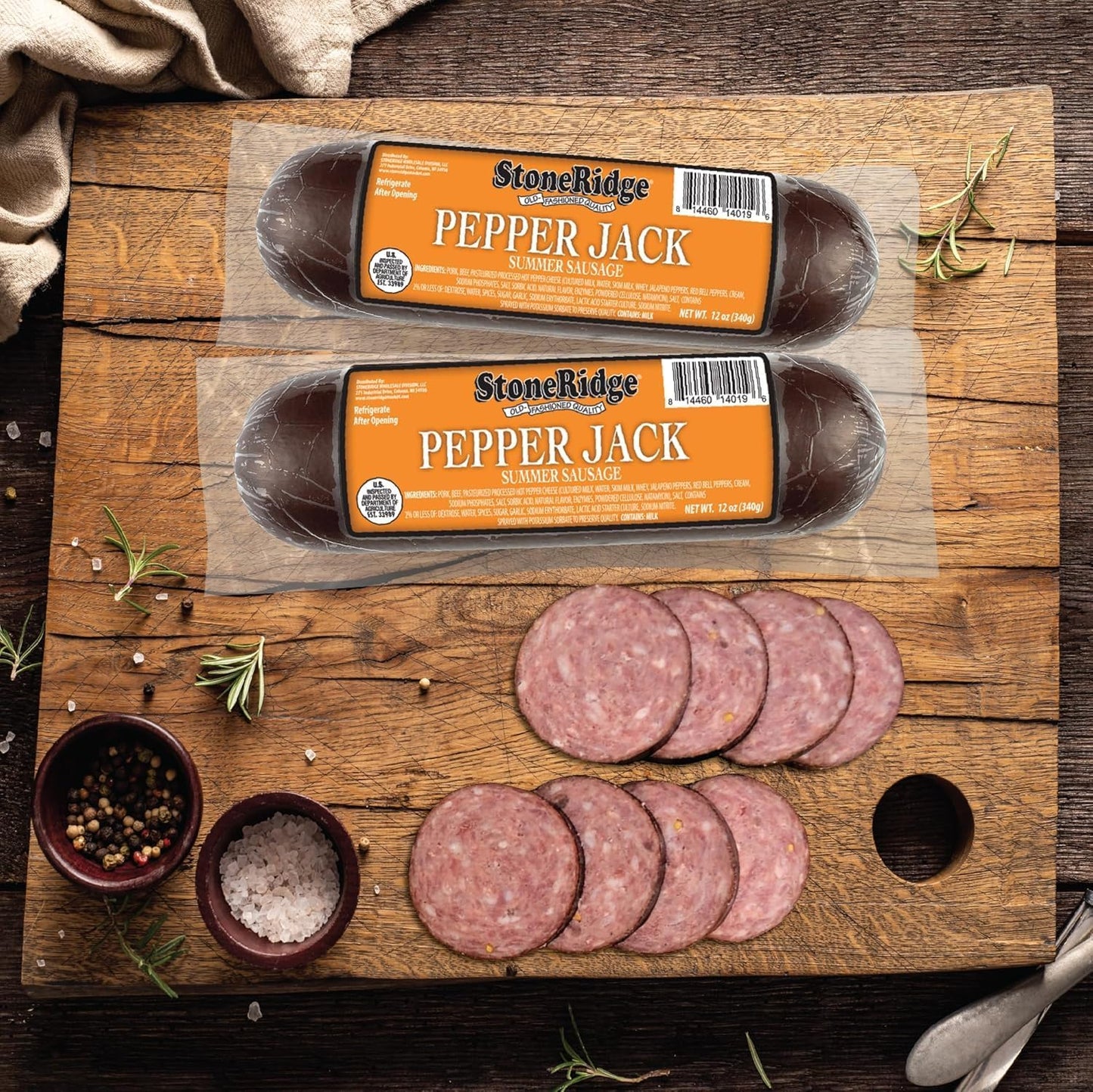 StoneRidge Old Fashioned Summer Sausage, PEPPER JACK, 12 oz, 4 Pack