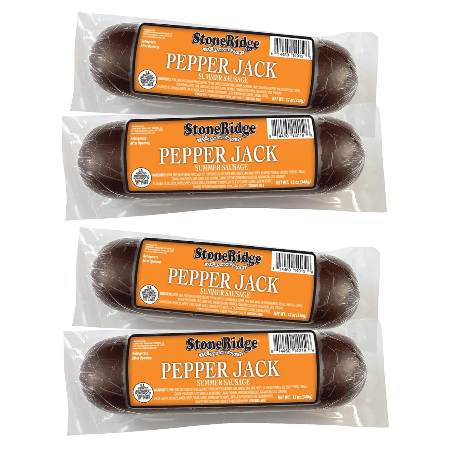 StoneRidge Old Fashioned Summer Sausage, PEPPER JACK, 12 oz, 4 Pack