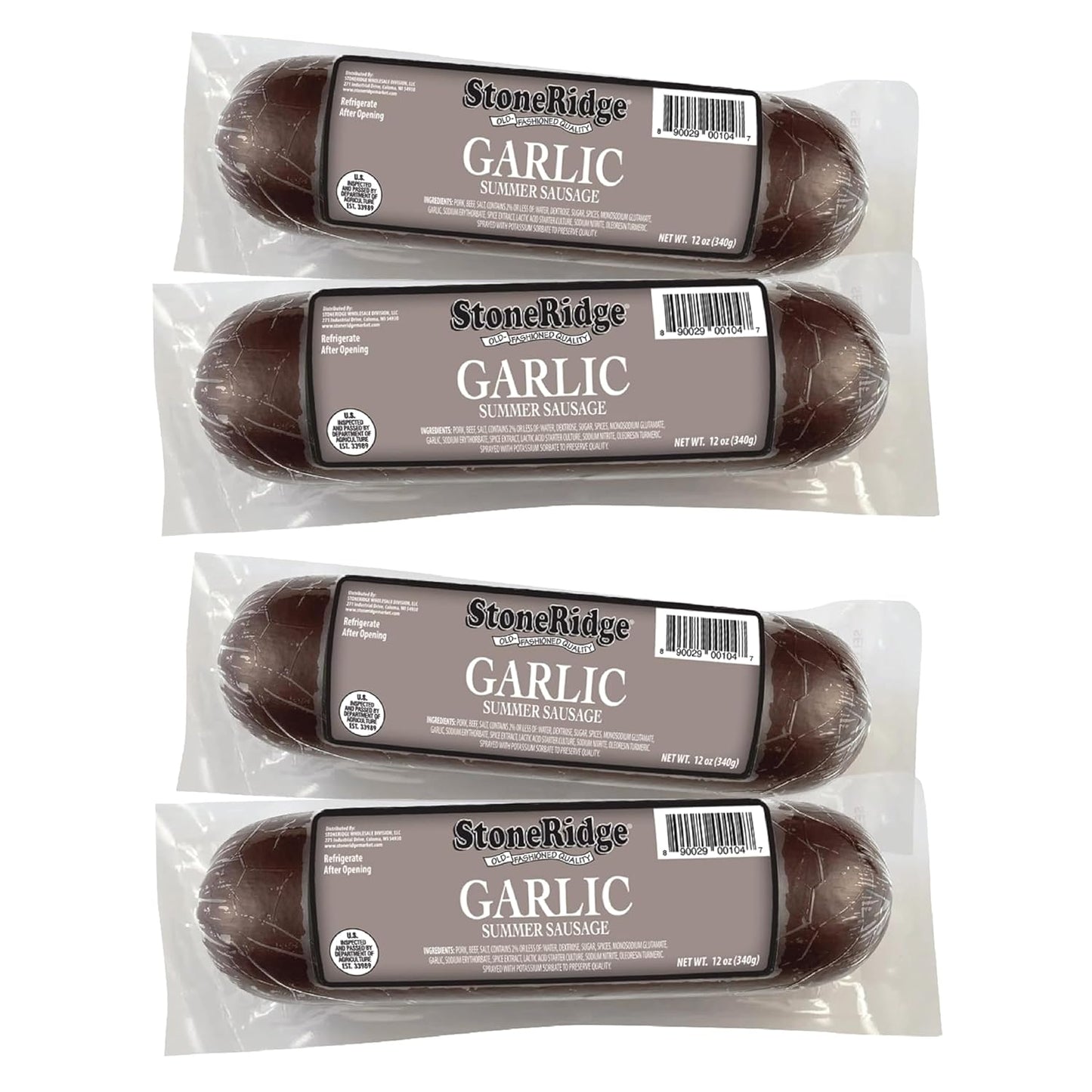 StoneRidge Old Fashioned Summer Sausage, GARLIC, 12 oz, 4 Pack
