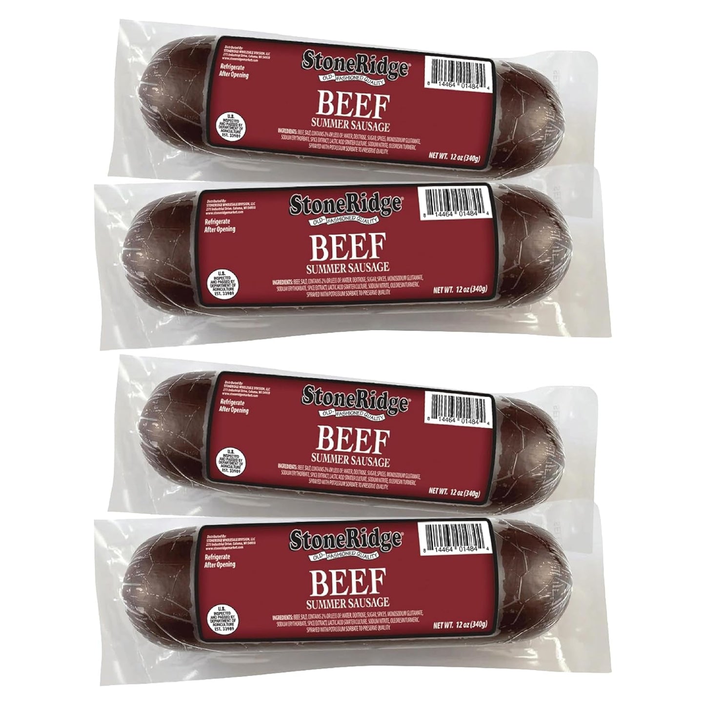 StoneRidge Old Fashioned Summer Sausage, BEEF, 12 oz, 4 Pack
