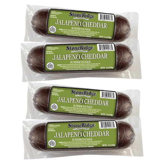 StoneRidge Old Fashioned Summer Sausage, Jalapeno Cheddar, 12 oz, 4 Pack