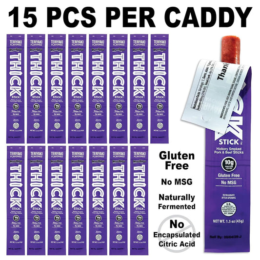 THICK STICK - STONERIDGE OLD-FASHIONED QUALITY TERIYAKI - Hickory Smoked Pork and Beef Snack Sticks, Gluten Free, No MSG, 15 Count, THICK 1.5 oz Sticks, High Protein, Soy Free, 15 Count